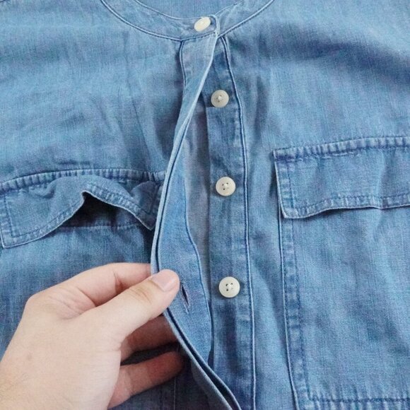 J.Crew Chambray Shirt Dress Womens 8 Blue Short Sleeve 1/4th Button Up - Picture 3 of 12